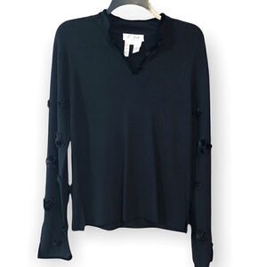 Michelle Nicole Evening M Black Evening Event Sweater Fabric Flower Sleeves